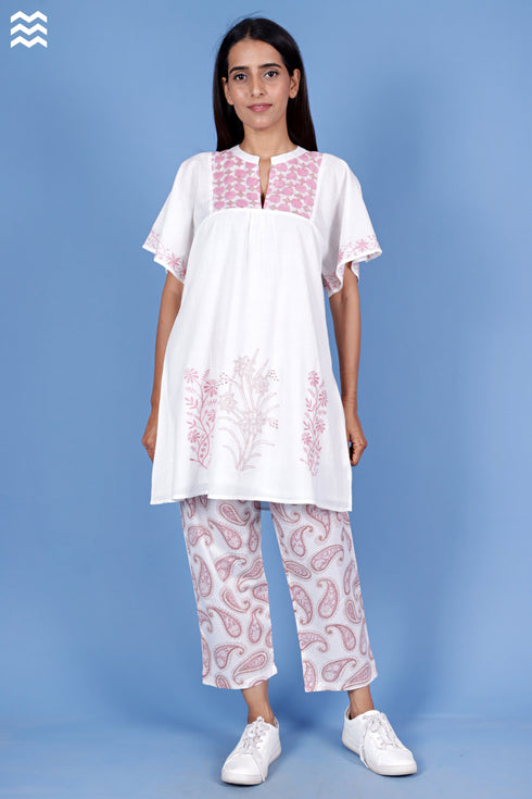 Slub Cotton Butterfly Top With Chikankari Embroidery